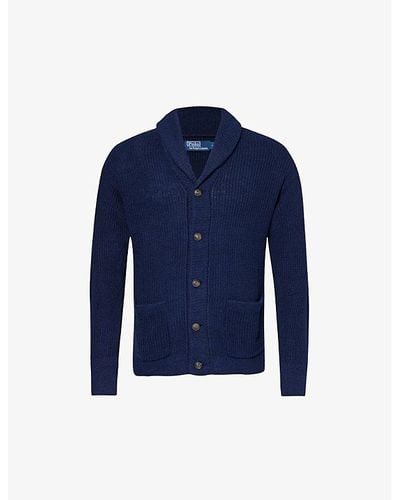 Polo Ralph Lauren Shawl-collar Regular-fit Linen And Cotton-blend Knitted Cardigan - Blue