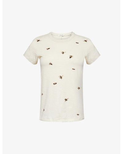 Rag & Bone Bumblebee-print Ribbed-neckline Cotton-jersey T-shirt - Natural