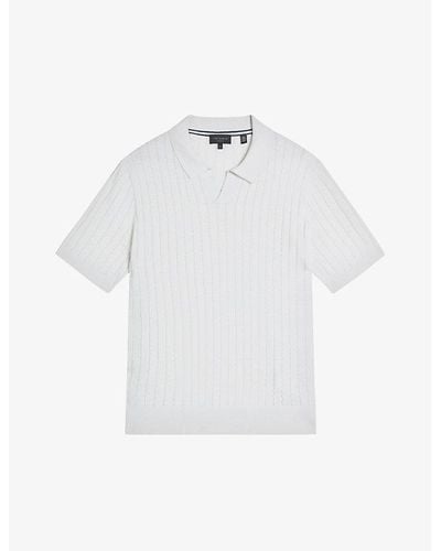 Ted Baker Botany Striped-knit Cotton-blend Polo Shirt - White
