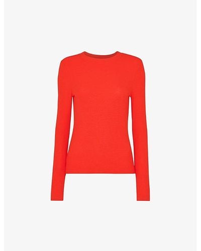 Whistles Essential Crew-neck Ribbed Stretch-knit Sweater - Red