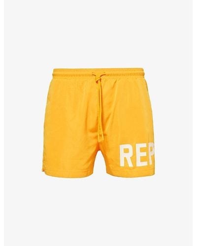Represent Brand-print Regular-fit Swim Shorts - Yellow
