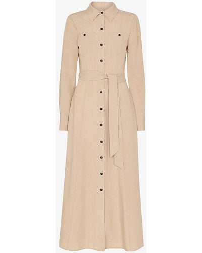 Whistles Estella Belted-waist Regular-fit Linen-blend Midi Dress - Natural