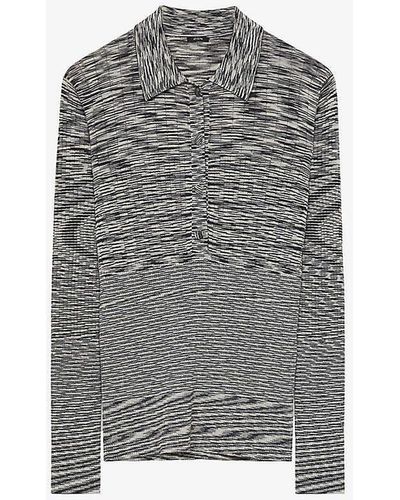 JOSEPH Printed Knitted Stretch Merino-wool Polo Top - Grey