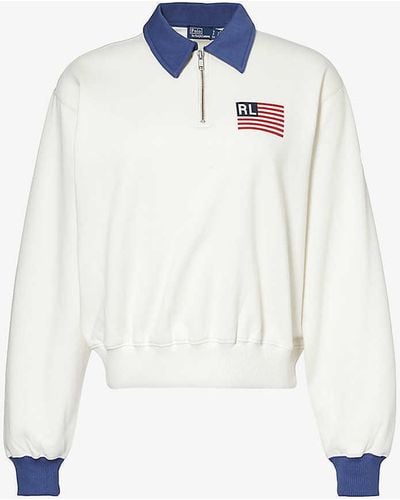 Polo Ralph Lauren Flag Logo-print Cotton-blend Top - White