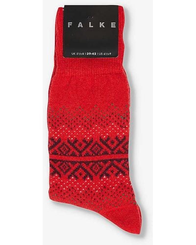FALKE Inverness Patterned Knitted Socks - Red