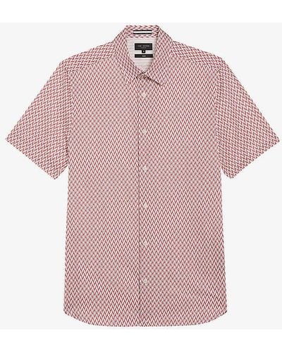 Ted Baker Lacesho Geometric-printed Stretch-cotton Shirt - Pink