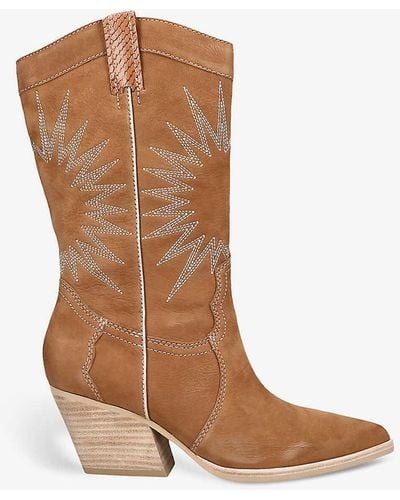 Dolce Vita Lawson Sunburst-embroidered Leather Heeled Cowboy Boots - Brown