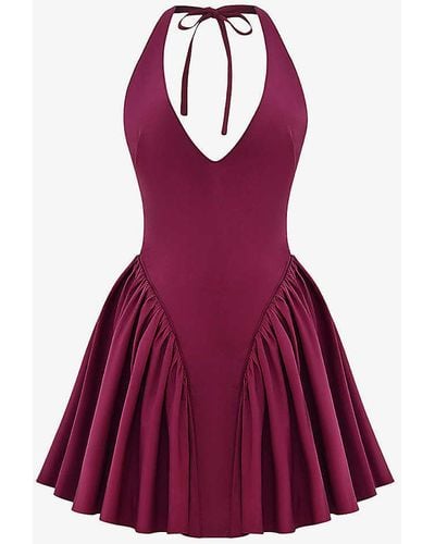 House Of Cb Valentia Plunge-neck Stretch-cotton Mini Dress - Purple