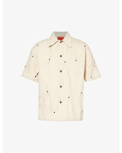 Kusikohc Rivet-embellished Short-sleeved Denim Shirt - Natural