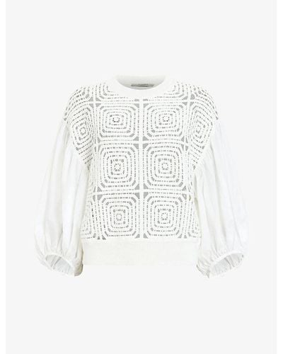 AllSaints Sol Open-embroidery Organic-cotton Sweater - White