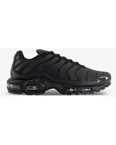 Nike Air Max Plus Brand-embroidered Leather Low-top Trainers - Black