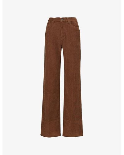 Reformation Penney High-rise Flared-cuff Organic-cotton Trousers - Brown