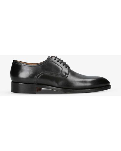 Magnanni Branded Tonal-stitching Leather Derby Shoes - Black