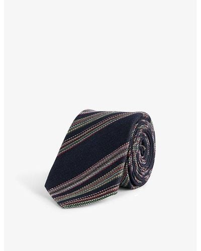 Paul Smith Striped Small-blade Linen And Silk-blend Tie - Blue