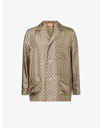 Gucci Monogram-print Relaxed-fit Silk Shirt - Natural