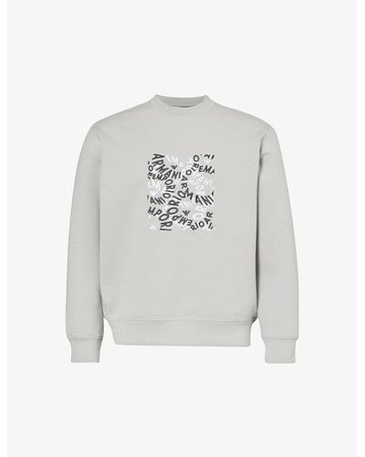 Emporio Armani Degrade Alloy Brand-embroidered Relaxed-fit Stretch Cotton-blend Sweatshirt - Gray