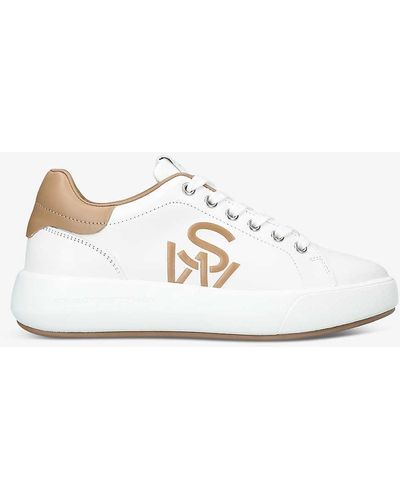 Stuart Weitzman Sw Logo-embroidered Low-top Leather Trainers - White