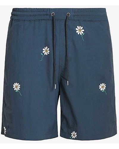 AllSaints Daisical Floral-print Elasticated-waist Woven Swim Shorts - Blue