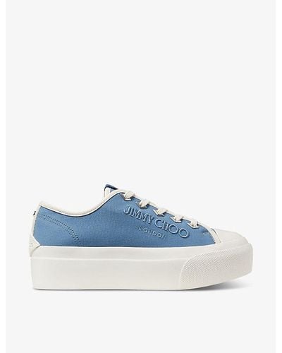 Jimmy Choo Palma Maxi Logo-embroidered Canvas Low-top Sneakers - Blue