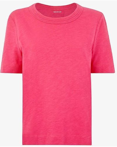 Whistles Double Neckline-trim Relaxed-silhouette Cotton-jersey T-shirt - Pink