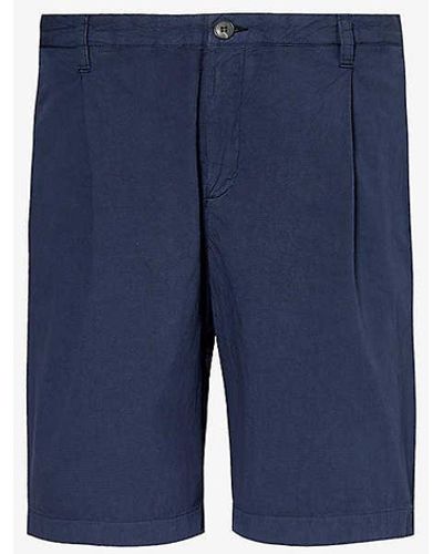 Sunspel Vy Pleated-front Regular-fit Cotton-blend Shorts - Blue