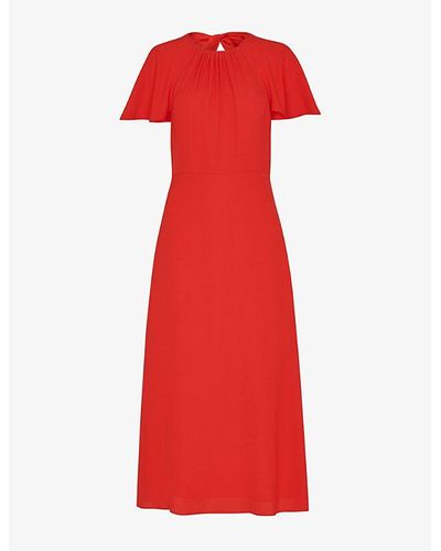 Whistles Annabelle Cape-sleeves Woven Midi Dress - Red