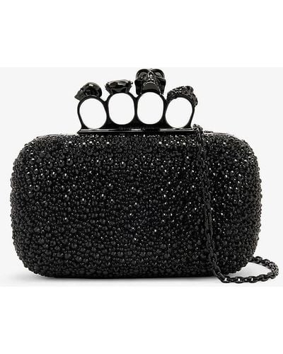 Alexander McQueen Four-ring Crystal-embellished Leather Clutch Bag - Black