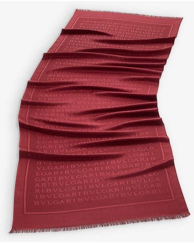 BVLGARI Lettere Maxi Logo-pattern Wool And Silk Stole - Red