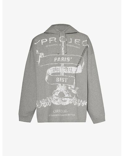 Y. Project Branded-print Organic Cotton-jersey Hoody X - Grey