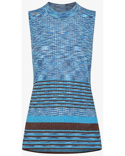 Whistles Metallic-stripe Sleeveless Knitted Top - Blue