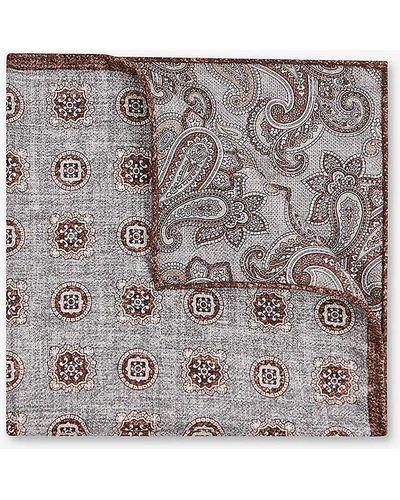 Reiss Tindari Small Medallion-print Silk Pocket Square - Grey