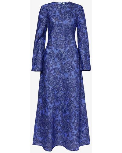 Zimmermann Ottie Paisley-print Linen Maxi Dress - Blue