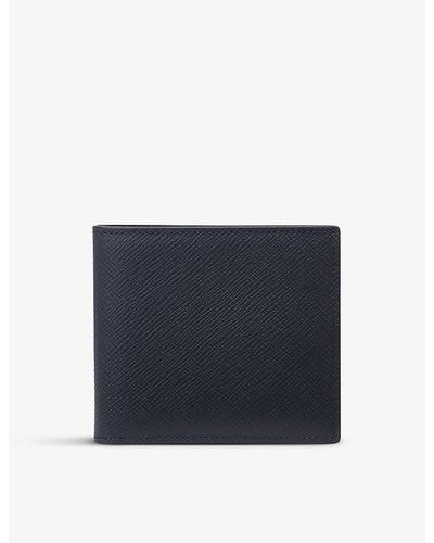 Smythson Vy Panama Bi-fold Cross-grain Leather Wallet - Blue