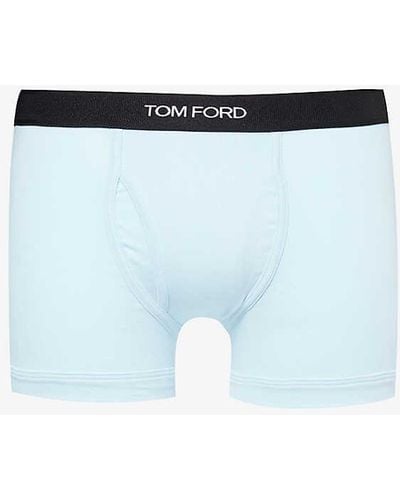 Tom Ford Logo-waistband Stretch-cotton Boxer - Blue