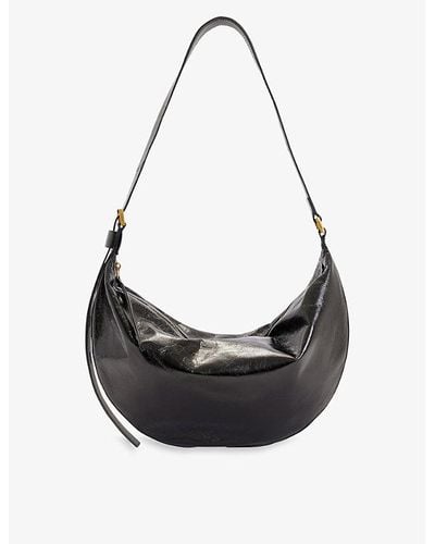 AllSaints Half Moon Zip-up Leather Shoulder Bag - Black