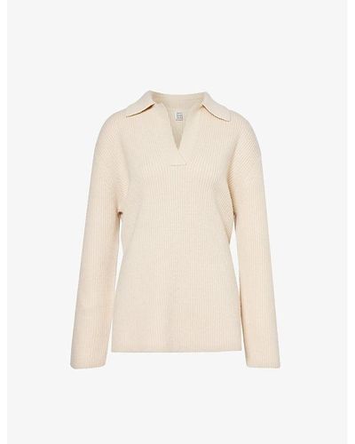 Totême V-neck Cashmere And Wool-blend Sweater - Natural