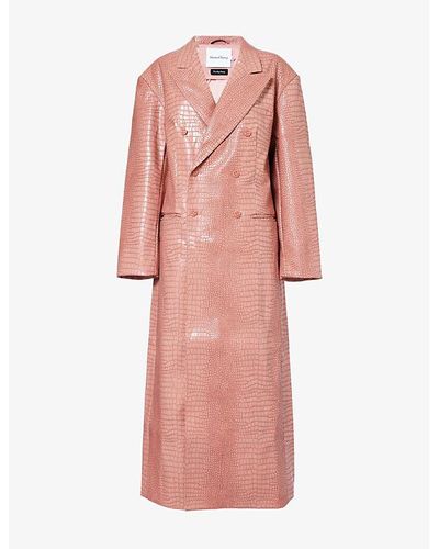 House Of Sunny Double-breasted Mock-croc Faux-leather Coat - Pink