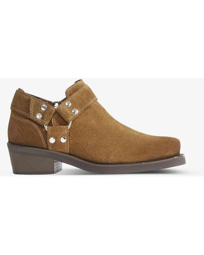 The Kooples Western Strap Suede Ankle Boots - Brown