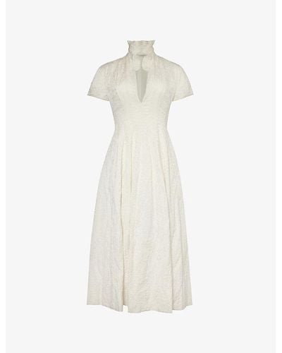 Philosophy Di Lorenzo Serafini Jacquard-pattern Short-sleeved Cotton-blend Midi Dress - White