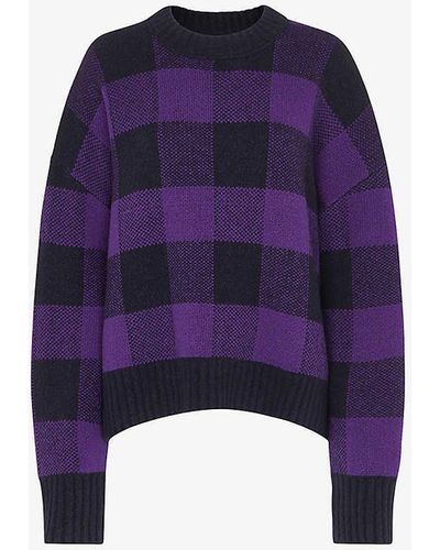 Whistles Checked Relaxed-fit Stretch Wool-blend Jumper - Blue