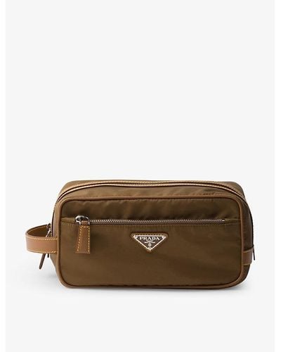Prada Re-nylon Leather And Recycled-polyamide Pouch - Brown