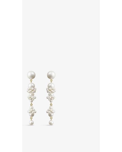 Sophie Bille Brahe Tulipe Perle 14ct Yellow-gold And Freshwater Pearl Drop Earrings - White