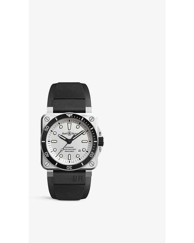 Bell & Ross Br0392-d-wh-st/srb Diver Stainless-steel And Rubber Automatic Watch - White