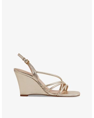 Reiss Anya Strappy Metallic-leather Heeled Wedges - White