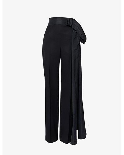 Alexander McQueen Bow-embellished Straight-leg High-rise Wool Pants - Black
