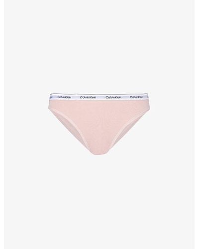 Calvin Klein Modern Branded-waistband Stretch-cotton Briefs X - Pink