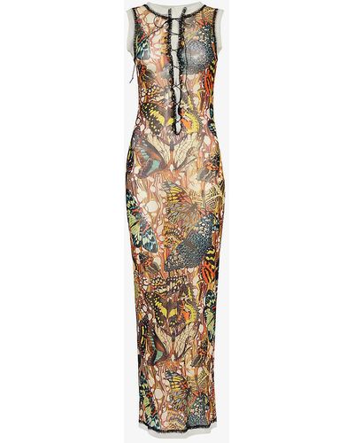 Jean Paul Gaultier Papillon Graphic-pattern Mesh Maxi Dress - Metallic