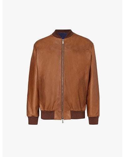 Eleventy Bomber Stand-collar Leather Jacket - Brown