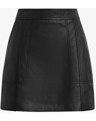Reiss Edie Seam-panelled Leather Mini Skirt - Black
