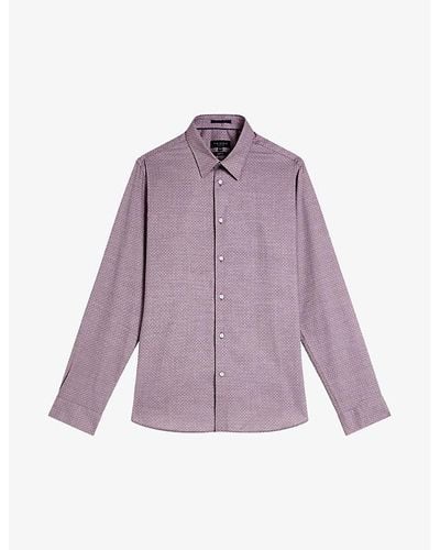 Ted Baker Sorelss Textured-dot Cotton Shirt - Purple